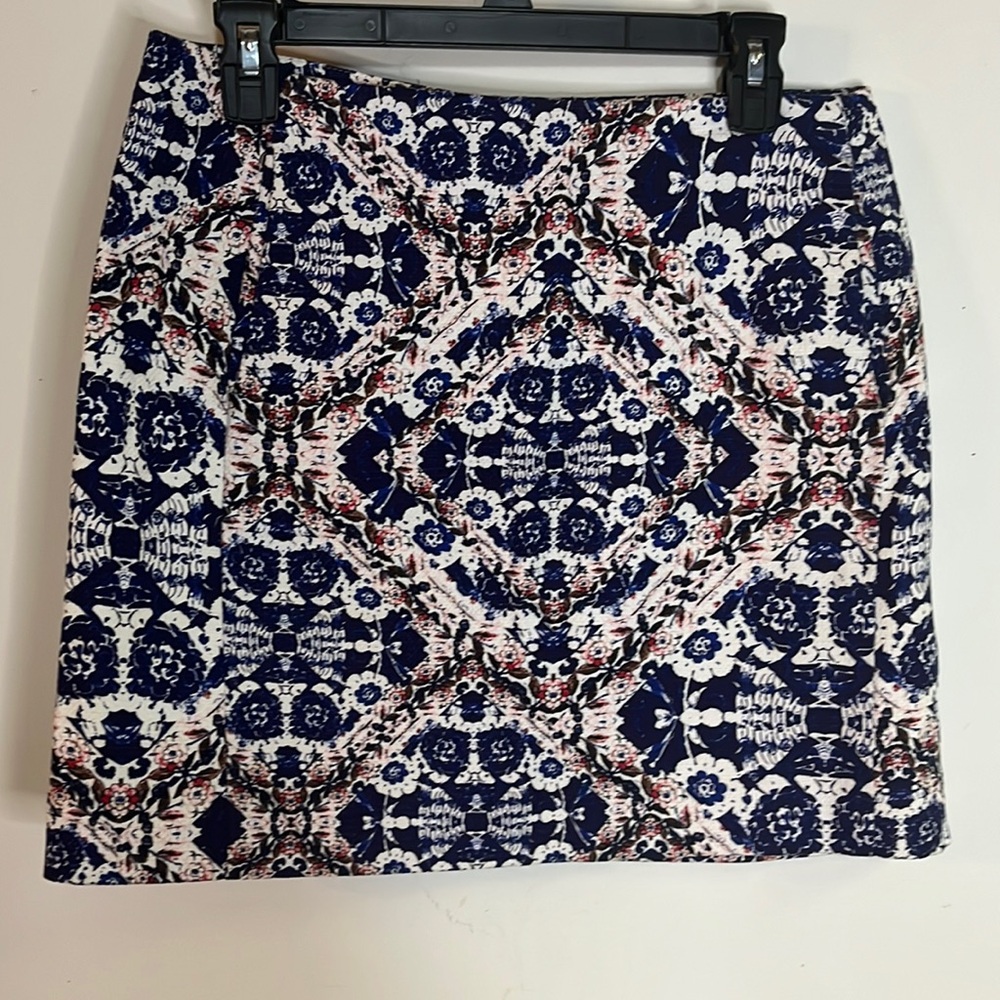 Joe Fresh Women's 100% Cotton Navy Cream Geometric Print Mini A-Line Skirt Size